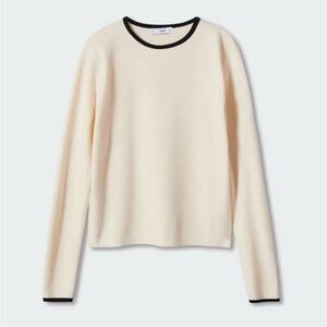 MANGO MNG women’s crewneck beige & black trim knit sweater Large 10 12
